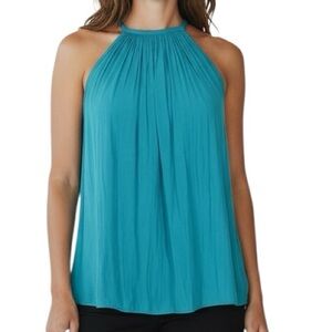 RAMY BROOK Teal Sleeveless Halter Neck Pleated Detail Blouse Top Size X-Small